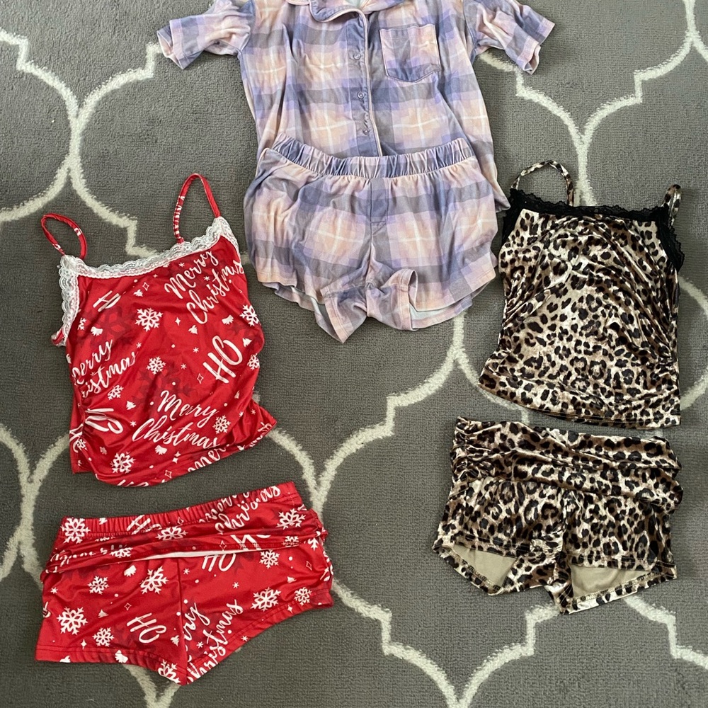 SHEIN Pajama Set - Red, Purple, Leopard Print